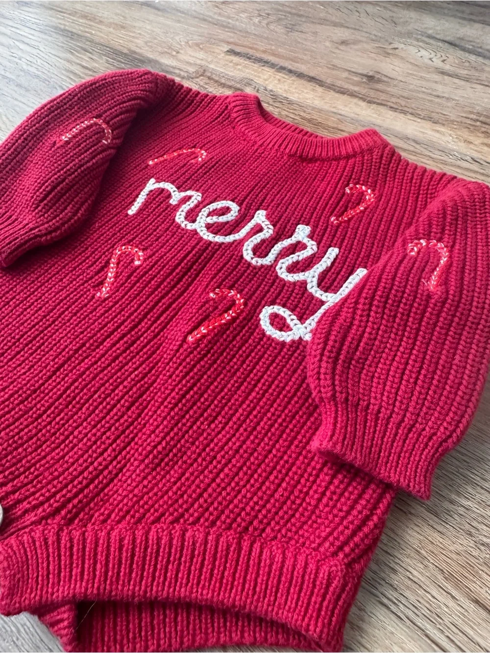 Red 'Merry' Knit Baby One-Piece Romper